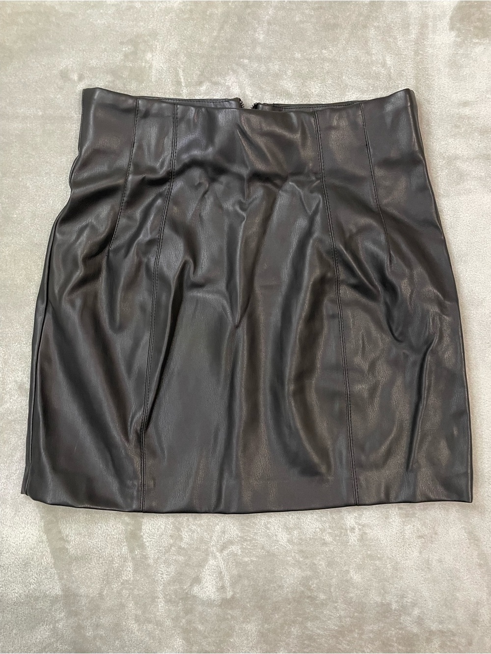 Zara Black Faux Leather Mini Skirt Paneled High Waisted Size L NWT